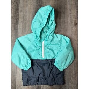 Old Navy Kids Hooded Windbreaker Teal Navy Blue Half Zip Jacket 18-24M
